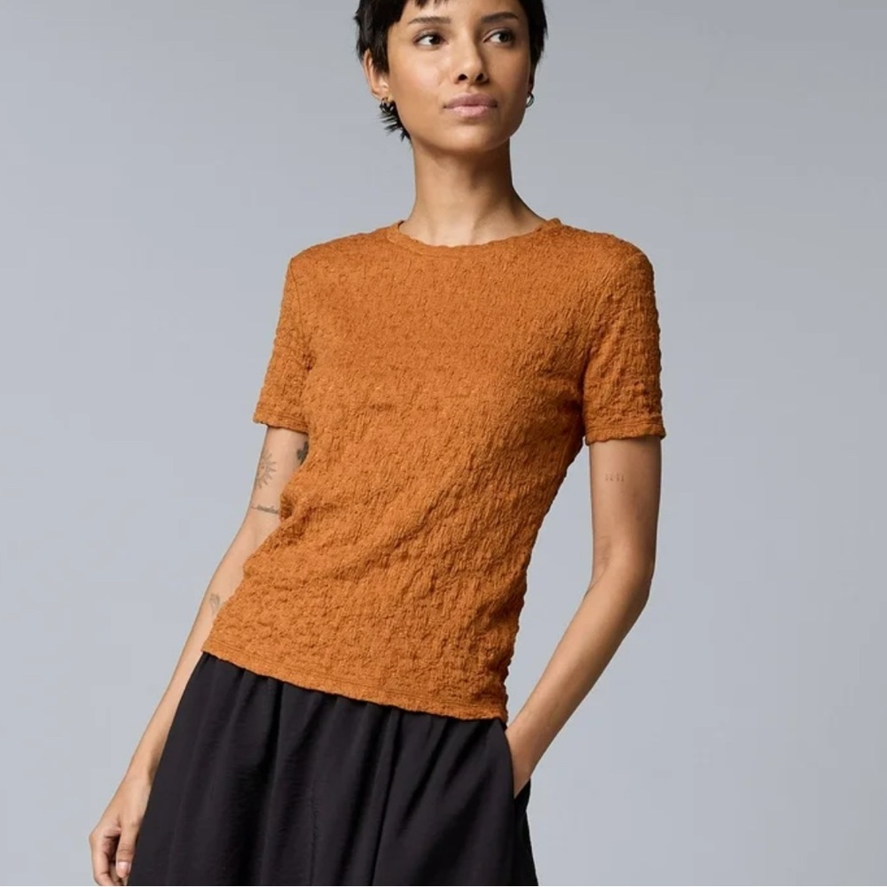 Simply Vera Vera Wang Textured Tee Glazed Ginger Rust Orange Size XS 0018